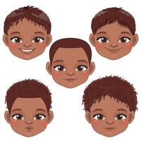 söt svart baby boy ansikte samling, amerikansk afrikansk seriefigur vektor