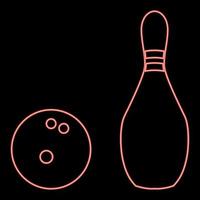 neon pin och bowlingklot röd färg vektor illustration platt stil bild