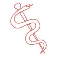 Neon Caduceus oder Stab des Asklepios Symbol rote Farbe Vektor Illustration Bild flachen Stil