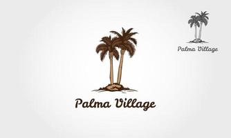vektor logo illustration av palmträd i byn, det är bra för tropisk semesterort, lediga tjänster, resor eller annan tropisk aktivitet.