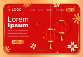 orientalisches chinesisches Landing Page Template Design mit Laternen und Blumen vektor