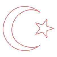 Neonsymbol des islamischen Halbmonds und des Sterns mit fünf Ecken rote Farbvektorillustrationsbild-Flachart vektor