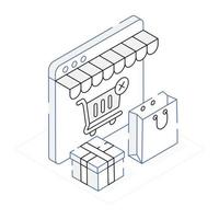 ein symbol für den standort des geschäfts und das isometrische design des einkaufs vektor