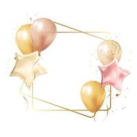 Partygeburtstag glänzender goldener Rahmen mit Luftballons