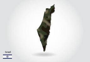 Israel karta med kamouflagemönster, skog - grön textur i ma vektor