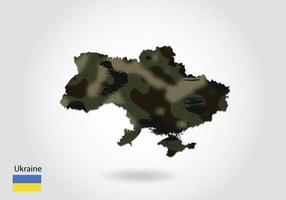 ukraine-karte mit tarnmuster, wald - grüne textur in der karte. militärisches konzept für armee, soldat und krieg. Wappen, Flagge. vektor