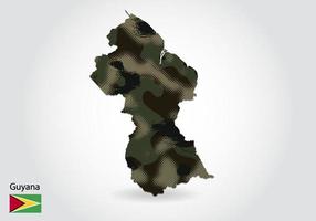 guyana-karte mit tarnmuster, wald - grüne textur in der karte. militärisches konzept für armee, soldat und krieg. Wappen, Flagge. vektor