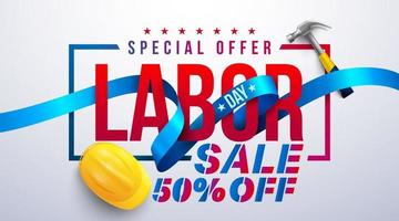 happy labor day poster.usa arbeitstag feier mit blauem band. verkaufsförderung werbebroschüren, poster oder banner für amerikanischen arbeitstag. vektorillustration eps10 vektor