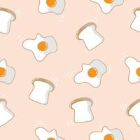 söt frukost mönster, bröd, stekt ägg. hand ritning vektor illustration.
