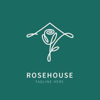 Rosenhaus Logo Hausillustration Rosenblütenform in Strichzeichnungen vektor