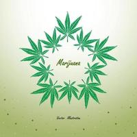 Marihuana verlässt Kranzkreis-Logodesign, Handzeichnungsvektorillustration. vektor