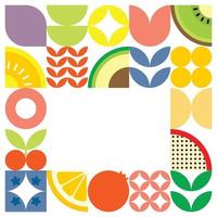 geometrisches sommerfrisches obstschnittgrafikposter mit bunten einfachen formen. Skandinavisch gestaltetes flaches abstraktes Vektormusterdesign. minimalistische illustration von früchten und blättern auf weißem hintergrund. vektor