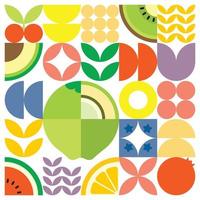 geometrisk sommar färsk frukt skär konstverk affisch med färgglada enkla former. skandinavisk stil platt abstrakt vektor mönsterdesign. minimalistisk illustration av en kokosnöt på en vit bakgrund.