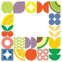 geometrisk sommar färsk frukt skär konstverk affisch med färgglada enkla former. skandinavisk stil platt abstrakt vektor mönsterdesign. minimalistisk illustration av frukter och löv på vit bakgrund.