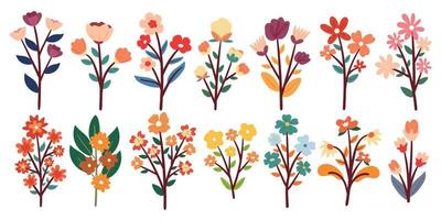 handritning tecknad växt, löv, blomma, botaniska klistermärkeset vektor
