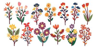 handritning tecknad växt, löv, blomma, botaniska klistermärkeset vektor