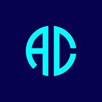 Logo-Monogramm-AC-Logo, einfaches und minimalistisches Buchstabendesign. blau auf schwarzem Hintergrund vektor