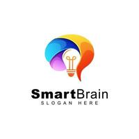 modern färgglad smart hjärna med glödlampa logotyp design vektor mall