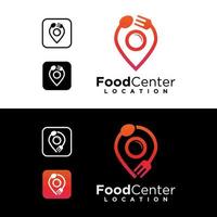 linjekonst plats food center logotyp samling, restaurang mat lokal logotyp design, sked och gaffel med tallrik och nål logotyp koncept vektor