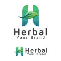 växtbaserade medicinsk gradient logotyp, bokstaven h med löv logotyp koncept vektor mall
