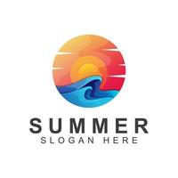 Sommer mit Logo-Vektorvorlage mit Sonnenaufgangsverlauf vektor