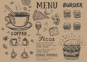 Restaurant-Menü, Template-Design.. Food-Flyer. handgezeichneter Stil. Vektor-Illustration. vektor