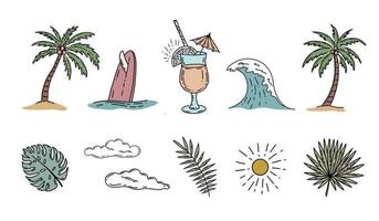 sommer-icon-set, handgezeichnete illustration. vektor