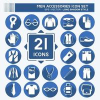 Herren-Accessoires-Icon-Set. geeignet für Bildungssymbol. langer Schattenstil. einfaches Design editierbar. Design-Vorlagenvektor. einfache symbolabbildung vektor