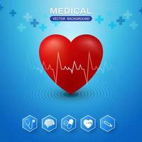 Herz und Herzschlag medizinisch auf blauem Hintergrund mit Farbverlauf vektor