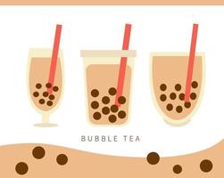 Flat Style Milk Bubble Tea Vektor trinken Tapioka-Tasse. bubble tea pearl taiwan thai trinken tapioca.vector set