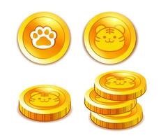 Stapel von Tigern und Tierpfoten auf Goldbarrenmünzen.