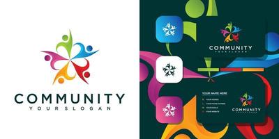 farbenfrohe Community-Logo-Vorlage und Visitenkarten-Referenz.