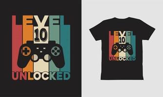 nivå 10 olåst gaming t-shirt design. vektor