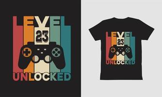 Level 23 freigeschaltetes Gaming-T-Shirt-Design. vektor