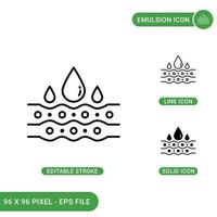 emulsion kort ikoner set vektor illustration med solid ikon linje stil. droppvattenabsorptionskoncept. redigerbar strokeikon på isolerad bakgrund för webbdesign, infographic och ui-mobilapp.