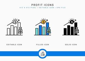 Gewinnsymbole setzen Vektorillustration mit solidem Symbollinienstil. Investitionssteigerungskonzept. editierbares Strichsymbol auf isoliertem weißem Hintergrund für Webdesign, Benutzeroberfläche und mobile Anwendung vektor