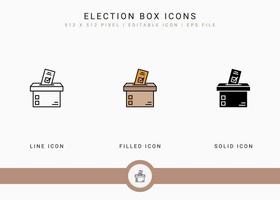 Wahlbox-Symbole setzen Vektorillustration mit solidem Symbollinienstil. öffentliches abstimmungskonzept der regierung. editierbares Strichsymbol auf isoliertem Hintergrund für Webdesign, Benutzeroberfläche und mobile App vektor