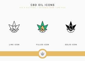 cbd-ölikonen stellten vektorillustration mit solidem symbollinienstil ein. Tinktur-Cannabisöl-Konzept. editierbares Strichsymbol auf isoliertem Hintergrund für Webdesign, Benutzeroberfläche und mobile App vektor