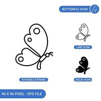 Schmetterlingssymbole setzen Vektorillustration mit solidem Symbollinienstil. schönes insektenkonzept. editierbares Strichsymbol auf isoliertem Hintergrund für Webdesign, Infografik und ui mobile App. vektor