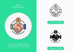 Deal-Symbole setzen Vektorillustration mit solidem Symbollinienstil. Geschäftsvereinbarungskonzept. editierbares Strichsymbol auf isoliertem Hintergrund für Webdesign, Infografik und ui mobile App.