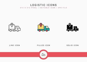 logistische Symbole setzen Vektorillustration mit solidem Symbollinienstil. Lieferservice-Konzept. editierbares Strichsymbol auf isoliertem Hintergrund für Webdesign, Benutzeroberfläche und mobile App vektor