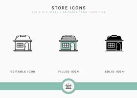 butik ikoner set vektor illustration med solid ikon linje stil. online butik detaljhandel koncept. redigerbar streckikon på isolerad bakgrund för webbdesign, användargränssnitt och mobilapp