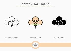 Wattebausch-Symbole setzen Vektorillustration mit solidem Symbollinienstil. Baumwollblumenkonzept. editierbares Strichsymbol auf isoliertem Hintergrund für Webdesign, Benutzeroberfläche und mobile Anwendung vektor