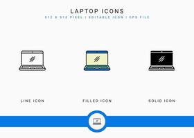 laptop ikoner som vektor illustration med solid ikon linje stil. elektronik smart enhet koncept. redigerbar streckikon på isolerad bakgrund för webbdesign, användargränssnitt och mobilapp