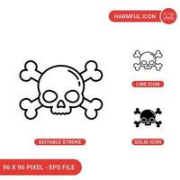 schädliche Symbole setzen Vektorillustration mit solidem Symbollinienstil. Schädelknochen-Konzept. editierbares Strichsymbol auf isoliertem Hintergrund für Webdesign, Infografik und ui mobile App. vektor