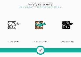 frakt ikoner som vektor illustration med solid ikon linje stil. logistisk leverans koncept. redigerbar streckikon på isolerad bakgrund för webbdesign, användargränssnitt och mobilapp