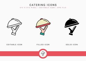 Catering-Symbole setzen Vektorillustration mit solidem Symbollinienstil. Restaurant-Food-Service-Konzept. editierbares Strichsymbol auf isoliertem Hintergrund für Webdesign, Infografik und ui mobile App. vektor