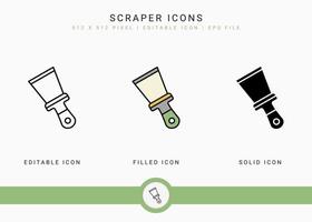 Scraper-Symbole setzen Vektorillustration mit solidem Symbollinienstil. Konzept für den Bau von Tischlerwerkzeugen. editierbares Strichsymbol auf isoliertem Hintergrund für Webdesign, Benutzeroberfläche und mobile Anwendung vektor