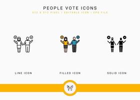 leute wählen ikonen stellten vektorillustration mit solidem symbollinienstil ein. Konzept der öffentlichen Wahlen der Regierung. editierbares Strichsymbol auf isoliertem Hintergrund für Webdesign, Benutzeroberfläche und mobile App vektor