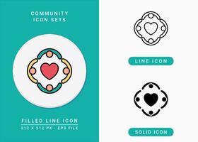 gemenskapen ikoner som vektorillustration med solid ikon linje stil. lagarbete vård stöd koncept. redigerbar strokeikon på isolerad bakgrund för webbdesign, infographic och ui-mobilapp. vektor